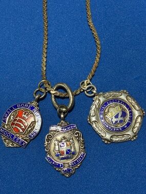 Vintage Sterling Silver, Red & Blue Enamel Medal Necklace